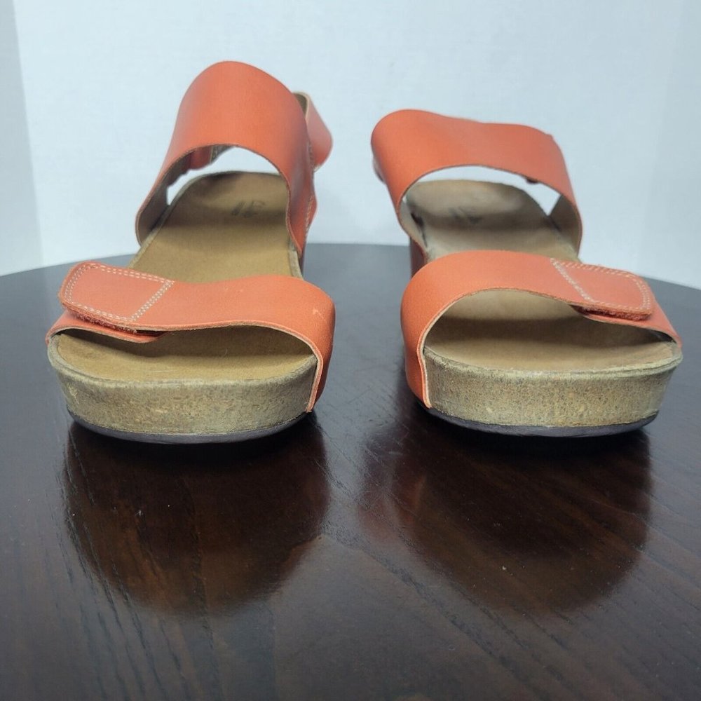 Clarks Orange Leather Wedge Sandals - Picture 3 of 10
